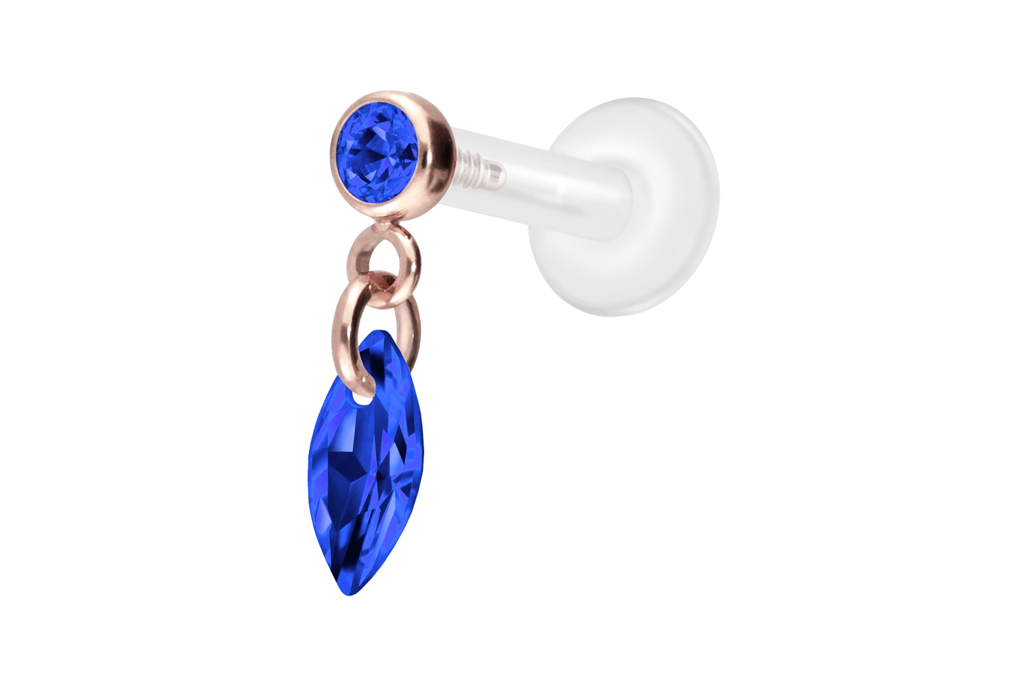 PTFE Labret Piercing mit Innengewinde + Titan-Aufsatz KRISTALLOVAL